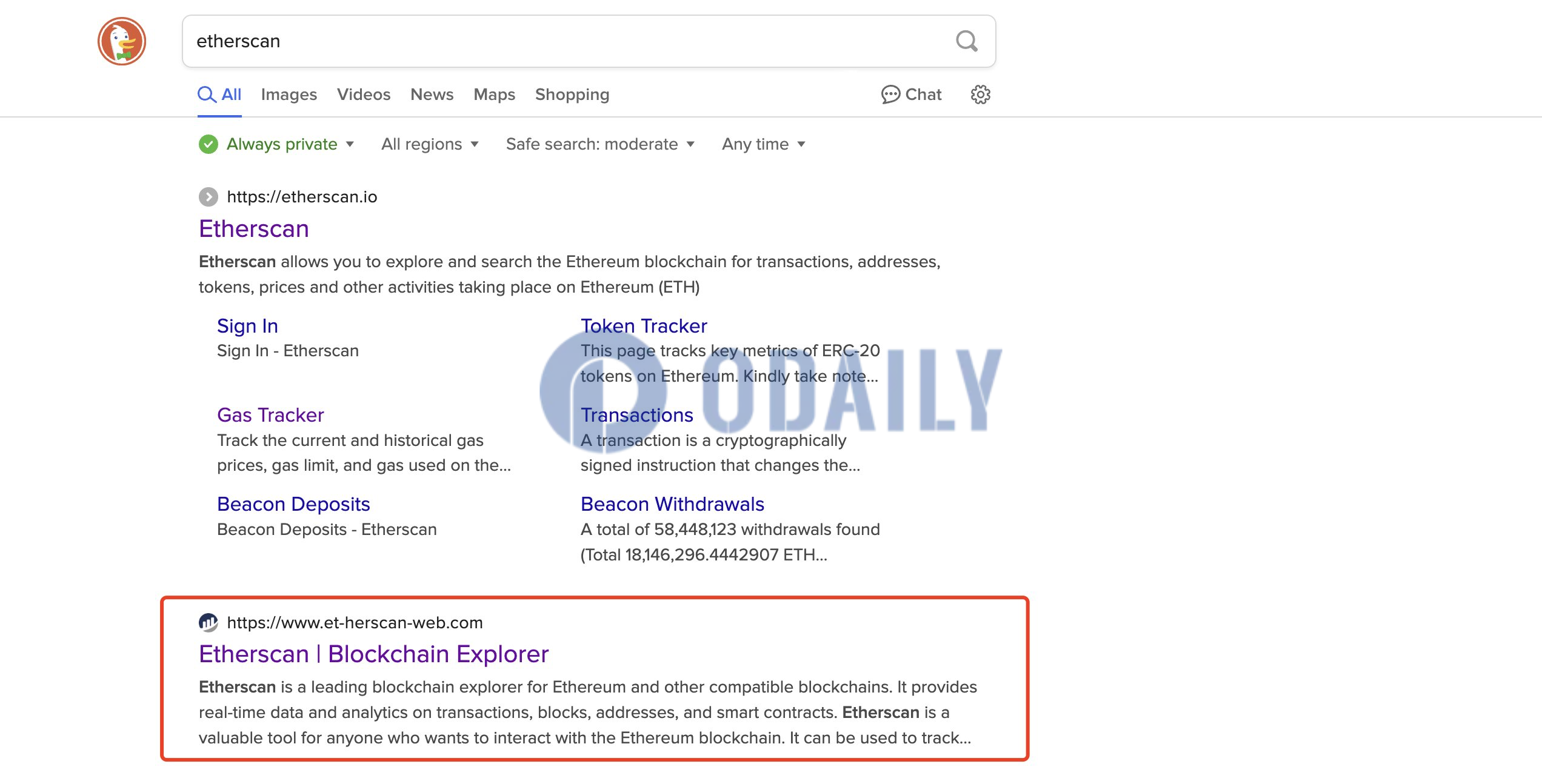 Scam Sniffer：DuckDuckGo搜索上出现虚假以太坊浏览器网站，请注意识别