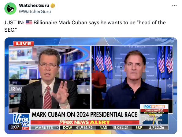 Mark Cuban称想成为美SEC主席