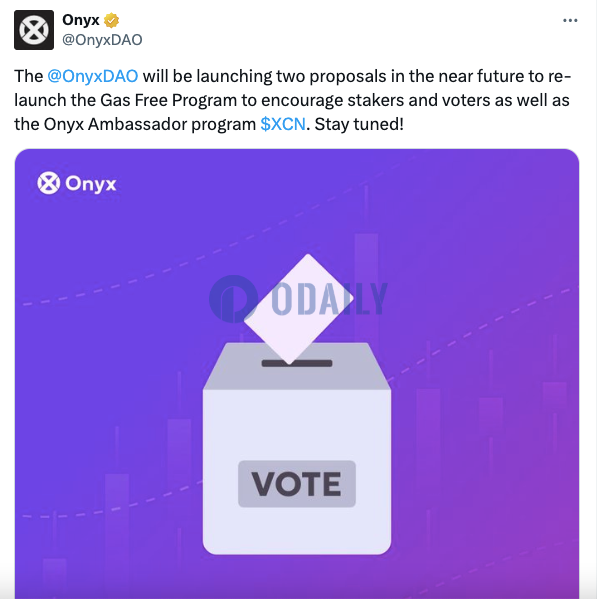Onyx即将重启Gas Free计划以激励质押者和投票者