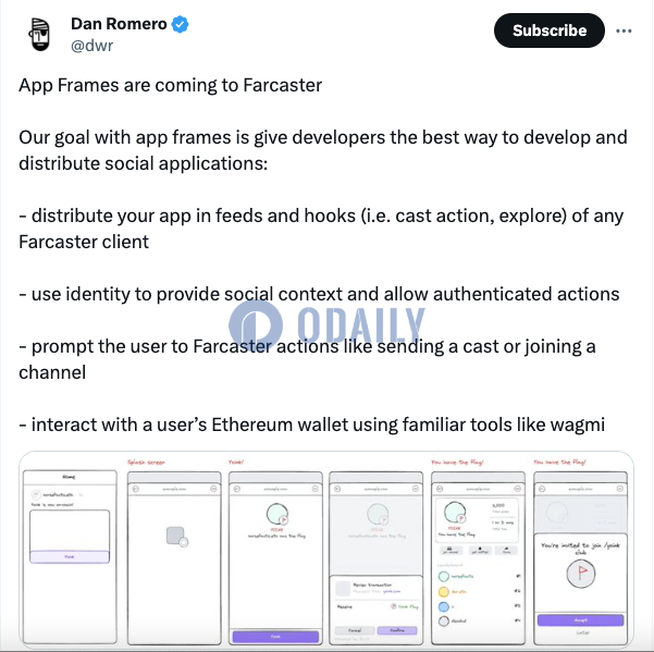 Farcaster将上线App Frames功能，优化社交应用开发和分发