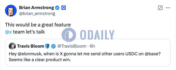 Coinbase CEO支持在X上增加通过Base网络发送USDC功能