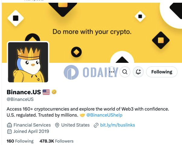 Binance.US将X账户头像更换为Pudgy Penguins NFT