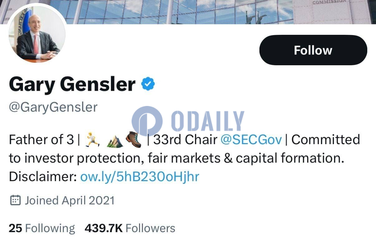 Gary Gensler X账户不再显示代表政府官员的灰标