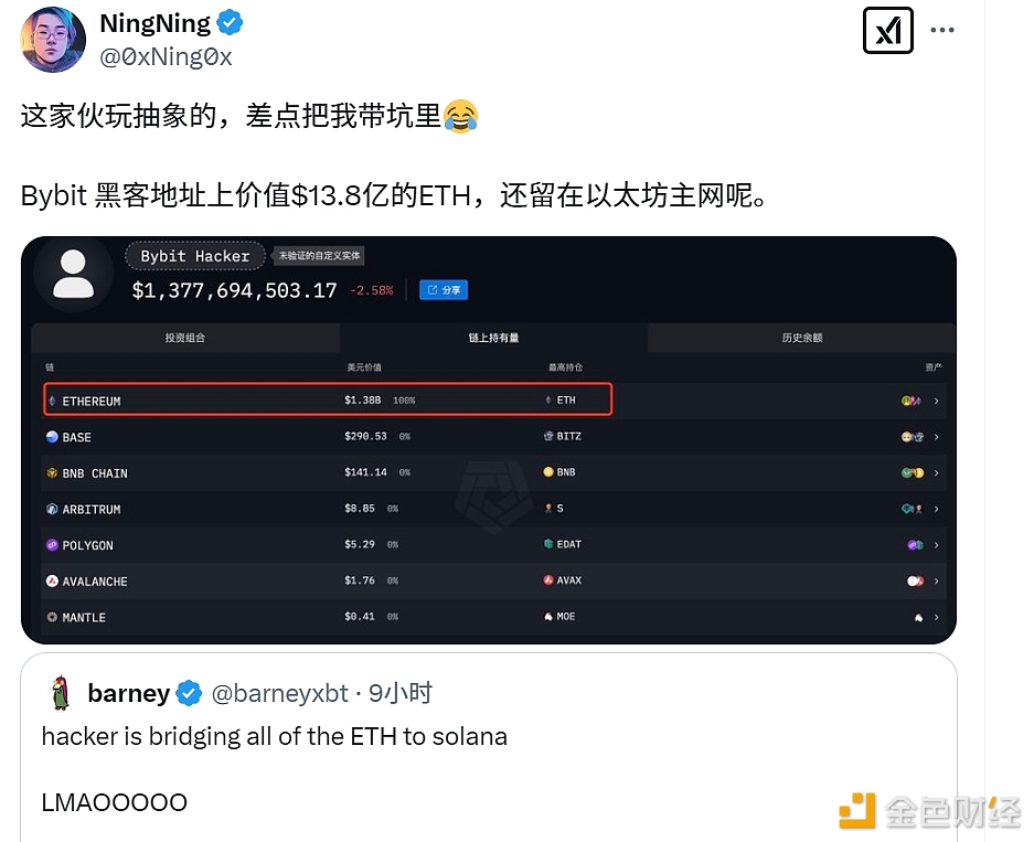 Bybit黑客的ETH资金目前仍在以太坊主网